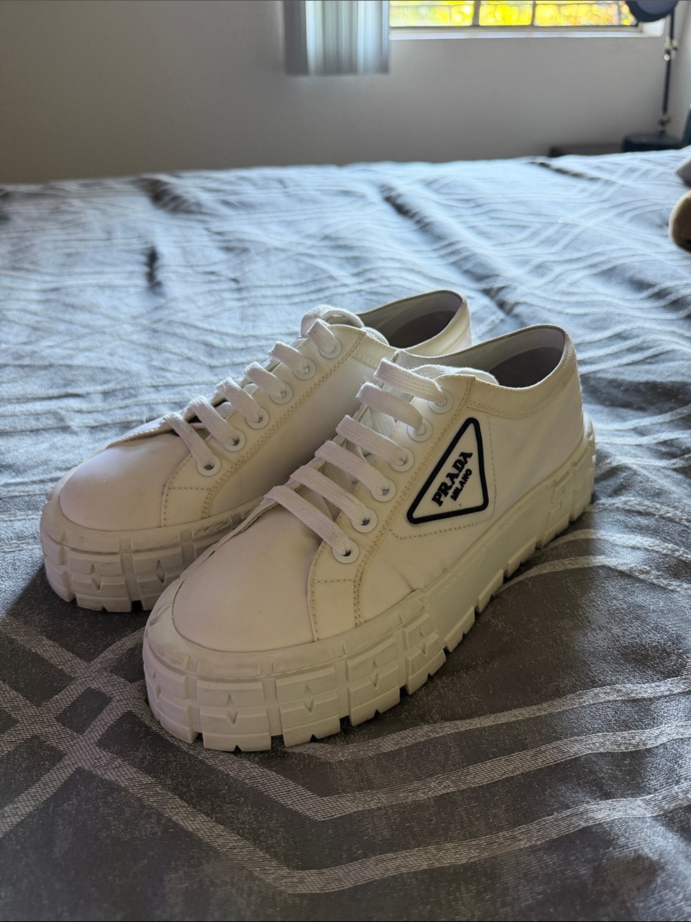 Authentic Prada White Chunky Platform Lace-Up Sneakers